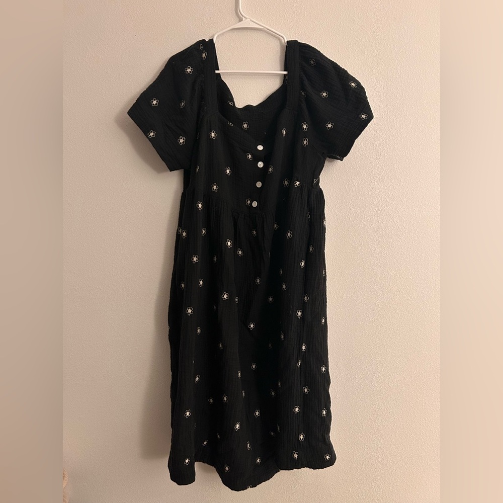 Madewell black, floral pattern, gauze midi dress